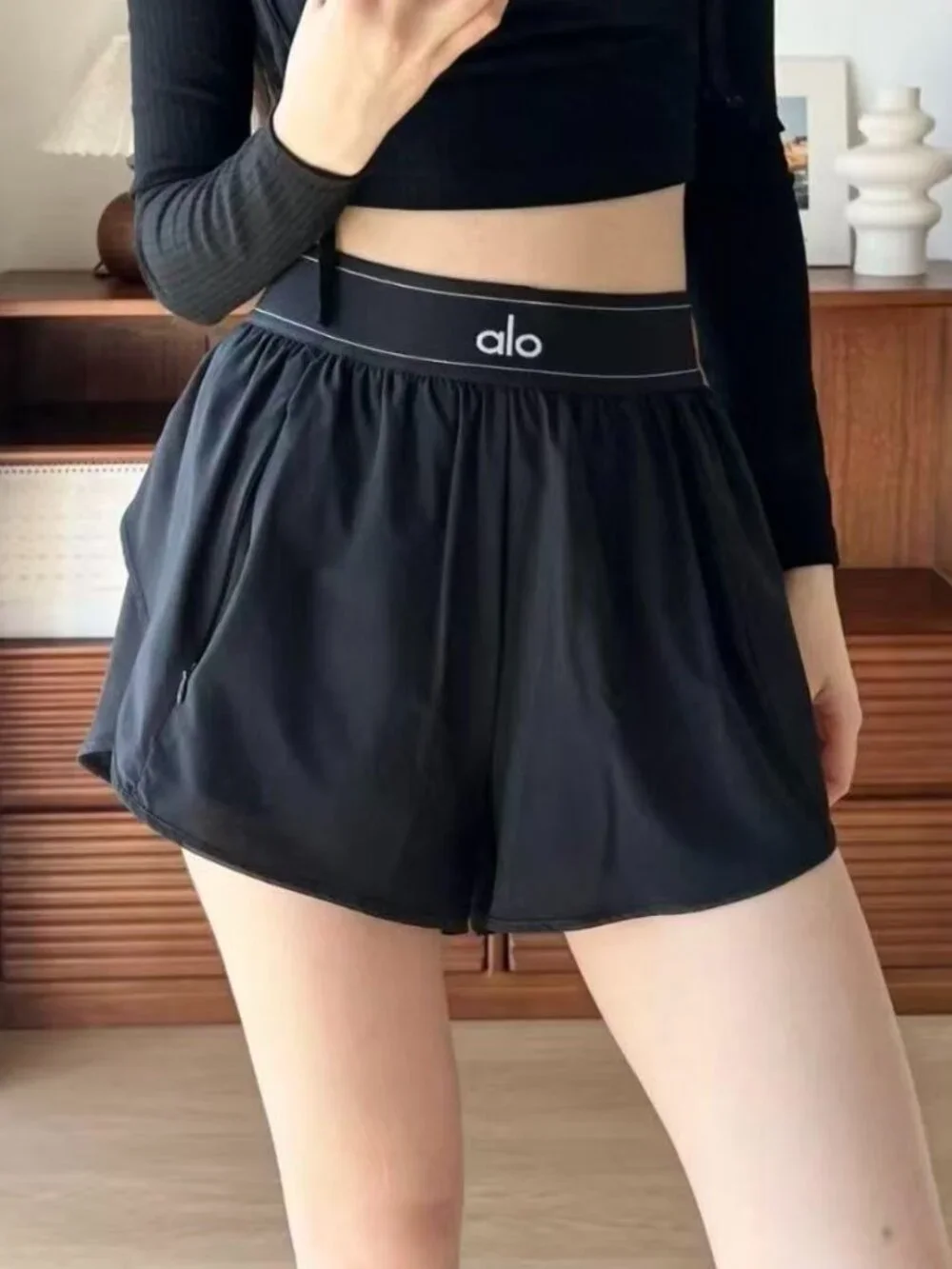 Alo Yoga Match Point Black Sport,Casual,Everyday High-Waisted Shorts 😎😉